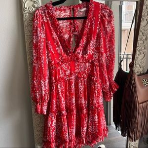 Vici collection red floral dress with open back